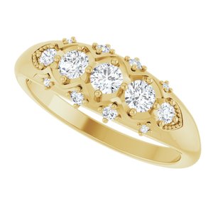 18K Yellow 3 mm Round Three-Stone Ring Mounting – image 8