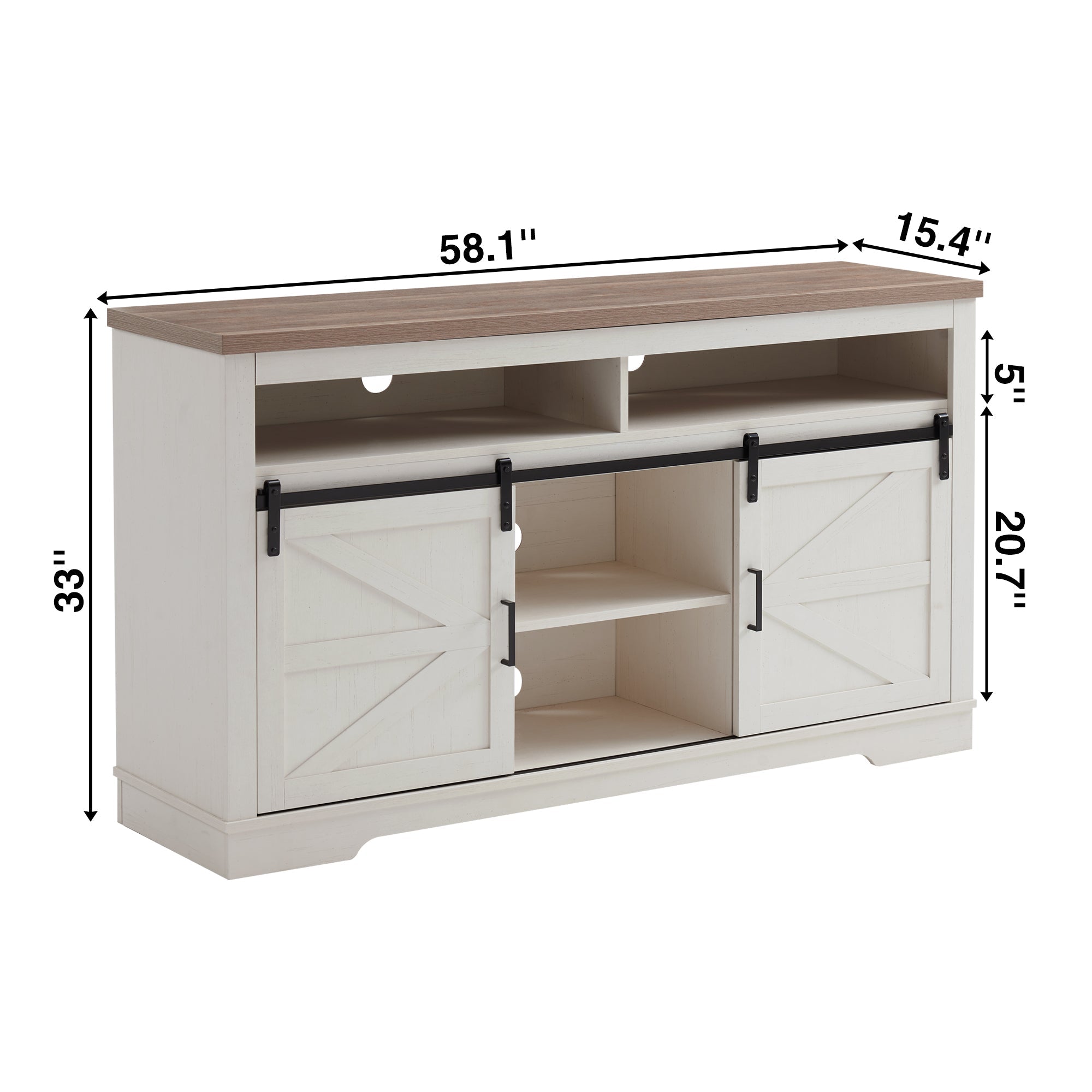 Farmhouse TV Stand for 65+ Inch TV, 33' Tall Highboy Entertainment Center w/Sliding Barn Door, Rustic Media Console w/Storage Shelves, Wood Television Stand for Living Room, Antique White