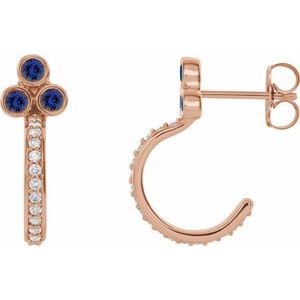 14K Rose Gold Natural Blue Sapphire & 1/4 CTW Natural Diamond J-Hoop Earrings