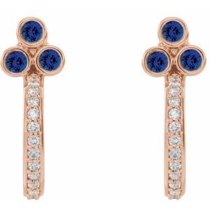 14K Rose Gold Natural Blue Sapphire & 1/4 CTW Natural Diamond J-Hoop Earrings