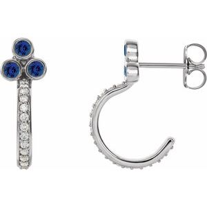 14K White Gold Natural Blue Sapphire & 1/4 CTW Natural Diamond J-Hoop Earrings