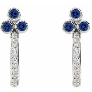 14K White Gold Natural Blue Sapphire & 1/4 CTW Natural Diamond J-Hoop Earrings – image 2
