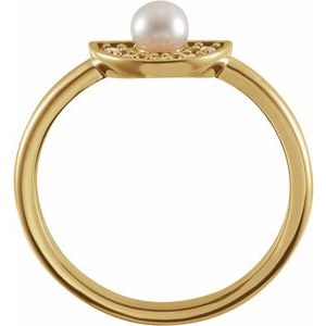 14K Yellow Gold Cultured White Akoya Pearl & .08 CTW Natural Diamond Fan Ring