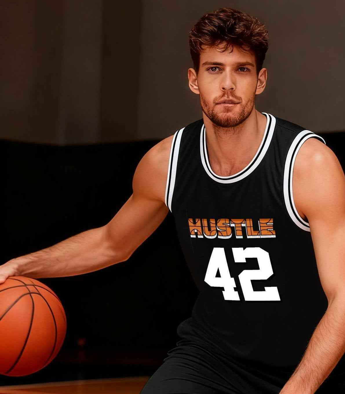 Hustle 42 Adult Black Basketball Jersey | Ships From USA