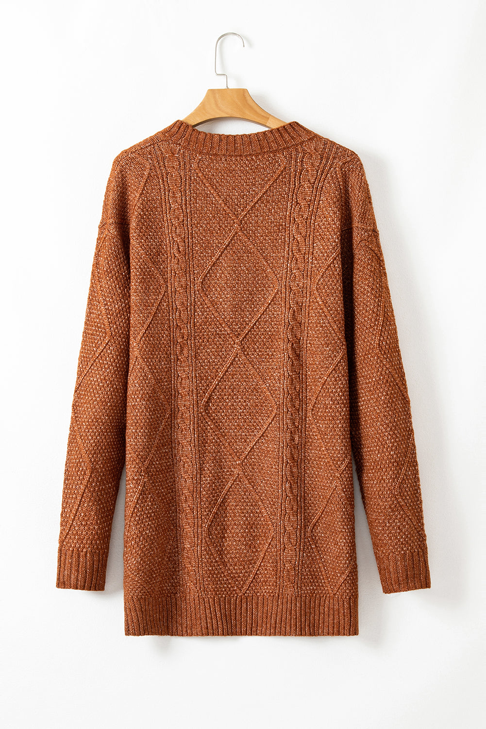 Solid Cable Knit Drop Shoulder Sweater Dress