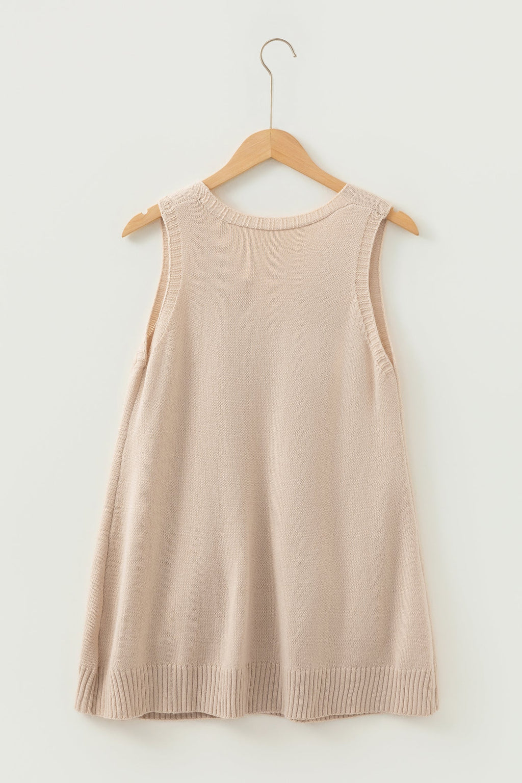 Solid Ribbed Trim Deep V-Neck Sleeveless Tunic Sweater