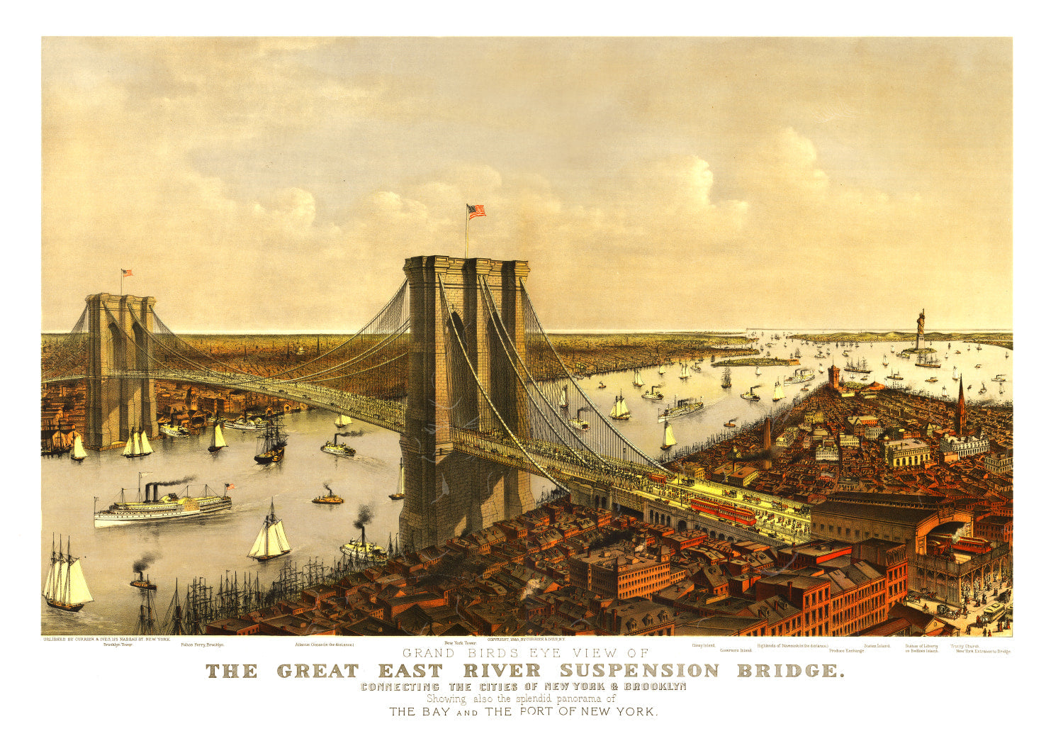 Vintage Map of New York City, New York 1885