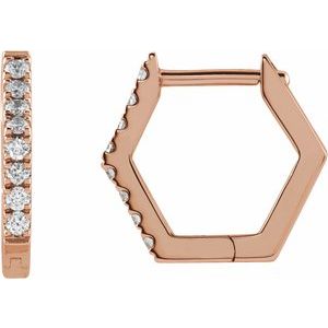 14K Rose Gold 1/8 CTW Natural Diamond Geometric Hinged Huggie Earrings