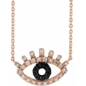 14K Rose Gold 1/8 CTW Natural Black & White Diamond Evil Eye 18" Necklace