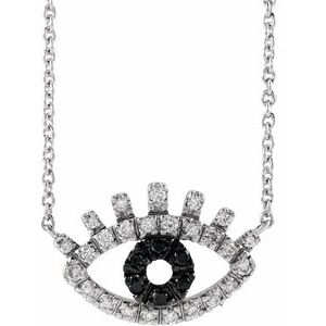 14K White Gold 1/8 CTW Natural Black & White  Diamond Evil Eye 18" Necklace
