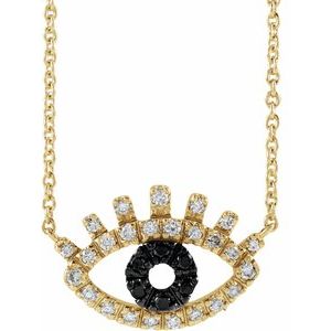 14K Yellow Gold 1/8 CTW Natural Black & White  Diamond Evil Eye 18" Necklace