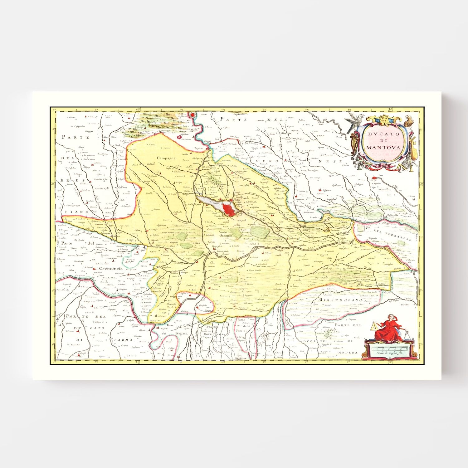 Vintage Map of Mantua, Italy 1665