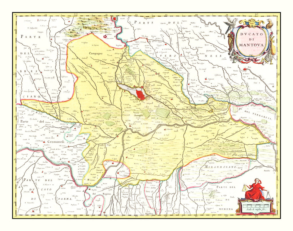 Vintage Map of Mantua, Italy 1665