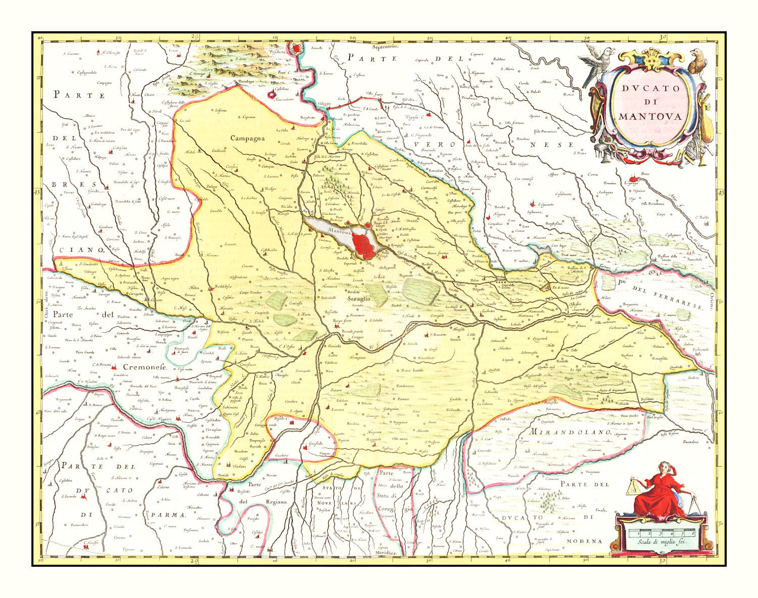 Vintage Map of Mantua, Italy 1665