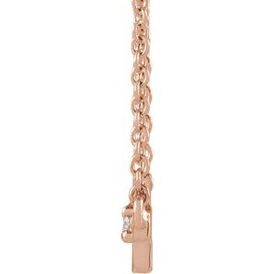 14K Rose Gold .015 CT Natural Diamond Sideways Cross 16" Necklace
