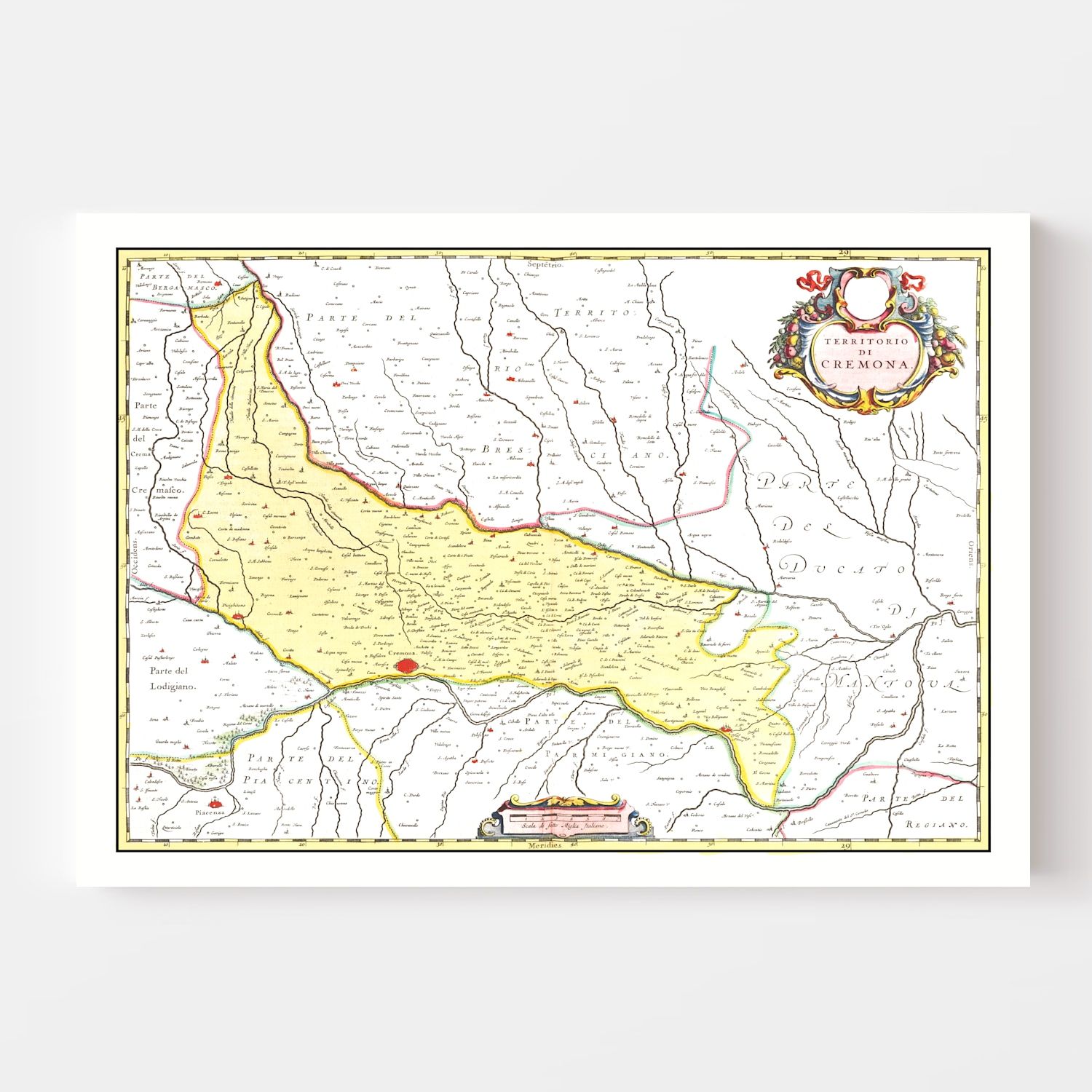 Vintage Map of Cremona, Italy 1665