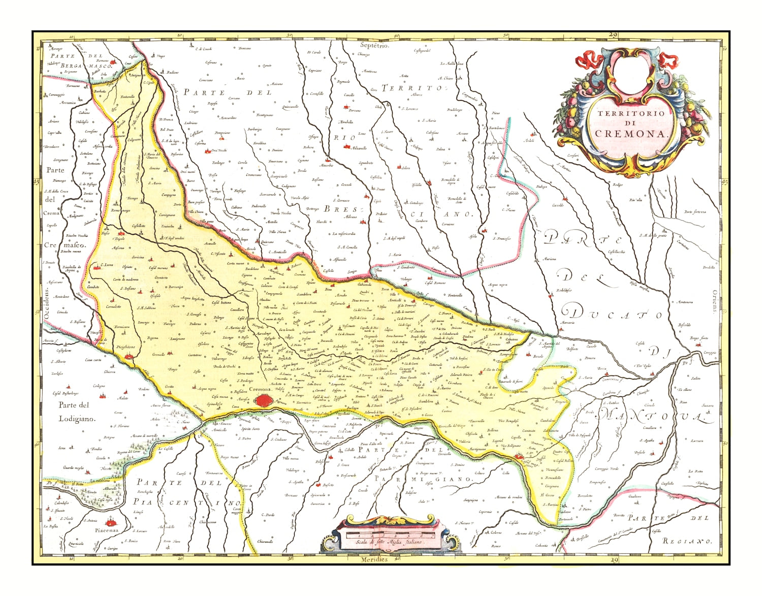 Vintage Map of Cremona, Italy 1665