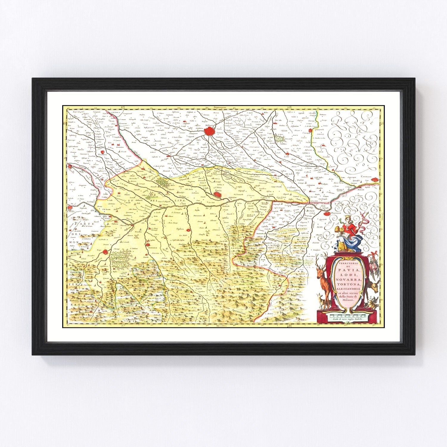 Vintage Map of Lodi & Pavia Italy 1665