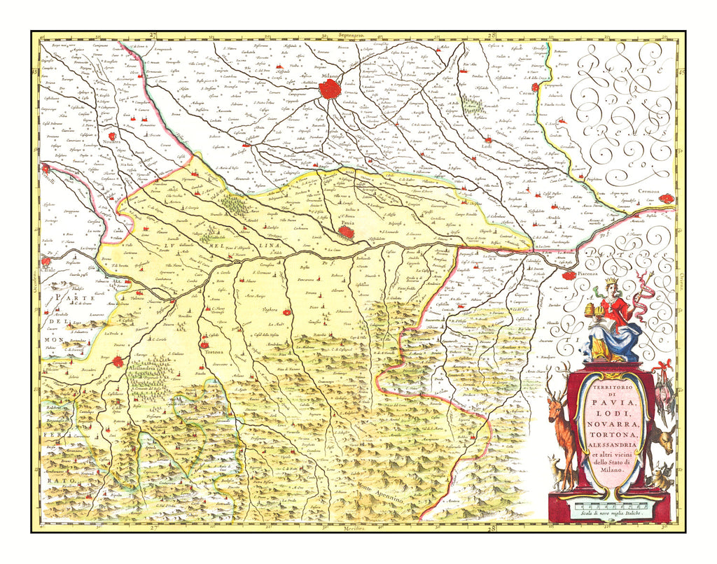Vintage Map of Lodi & Pavia Italy 1665