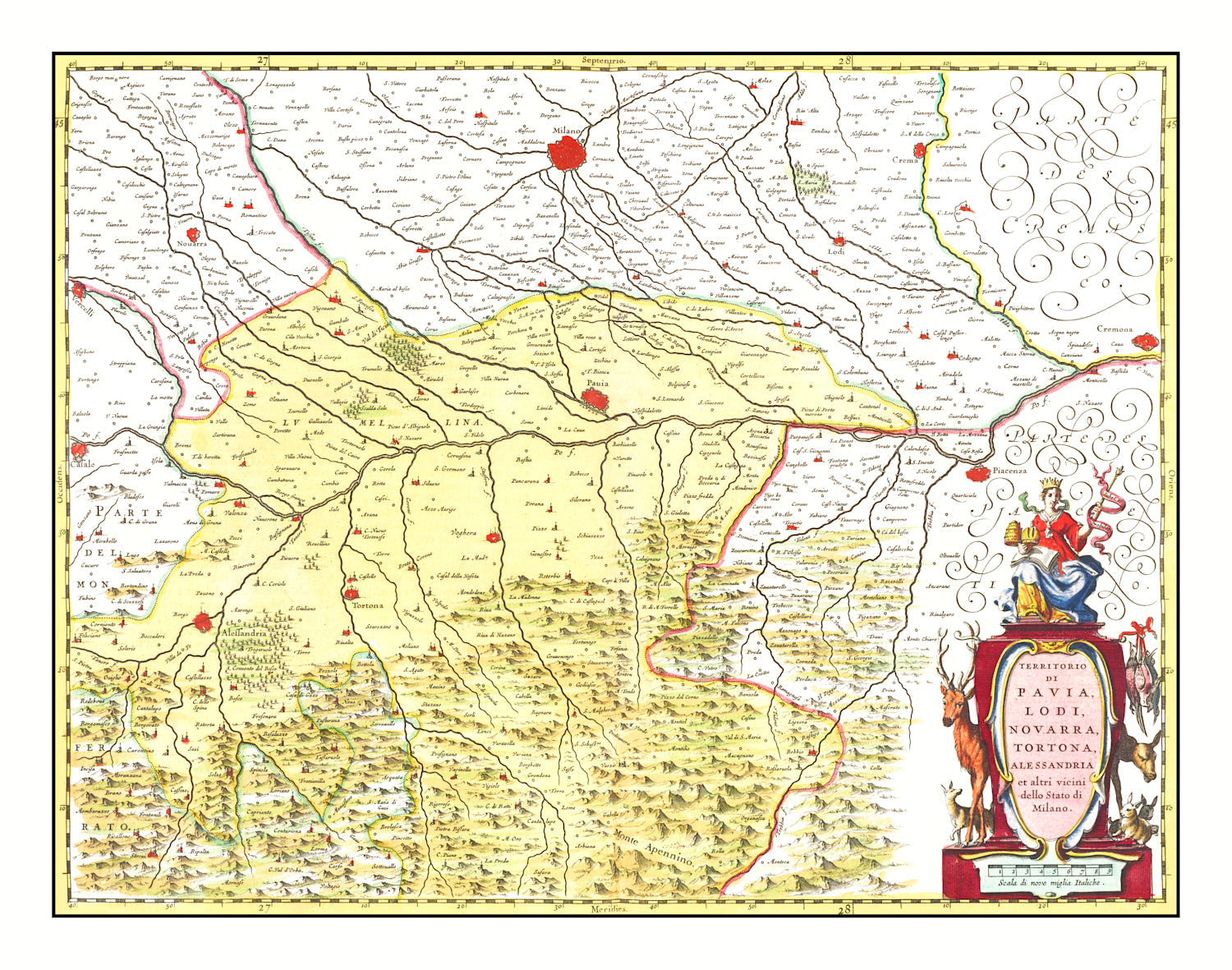 Vintage Map of Lodi & Pavia Italy 1665