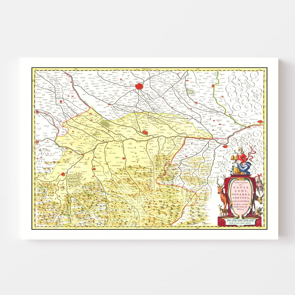 Vintage Map of Lodi & Pavia Italy 1665
