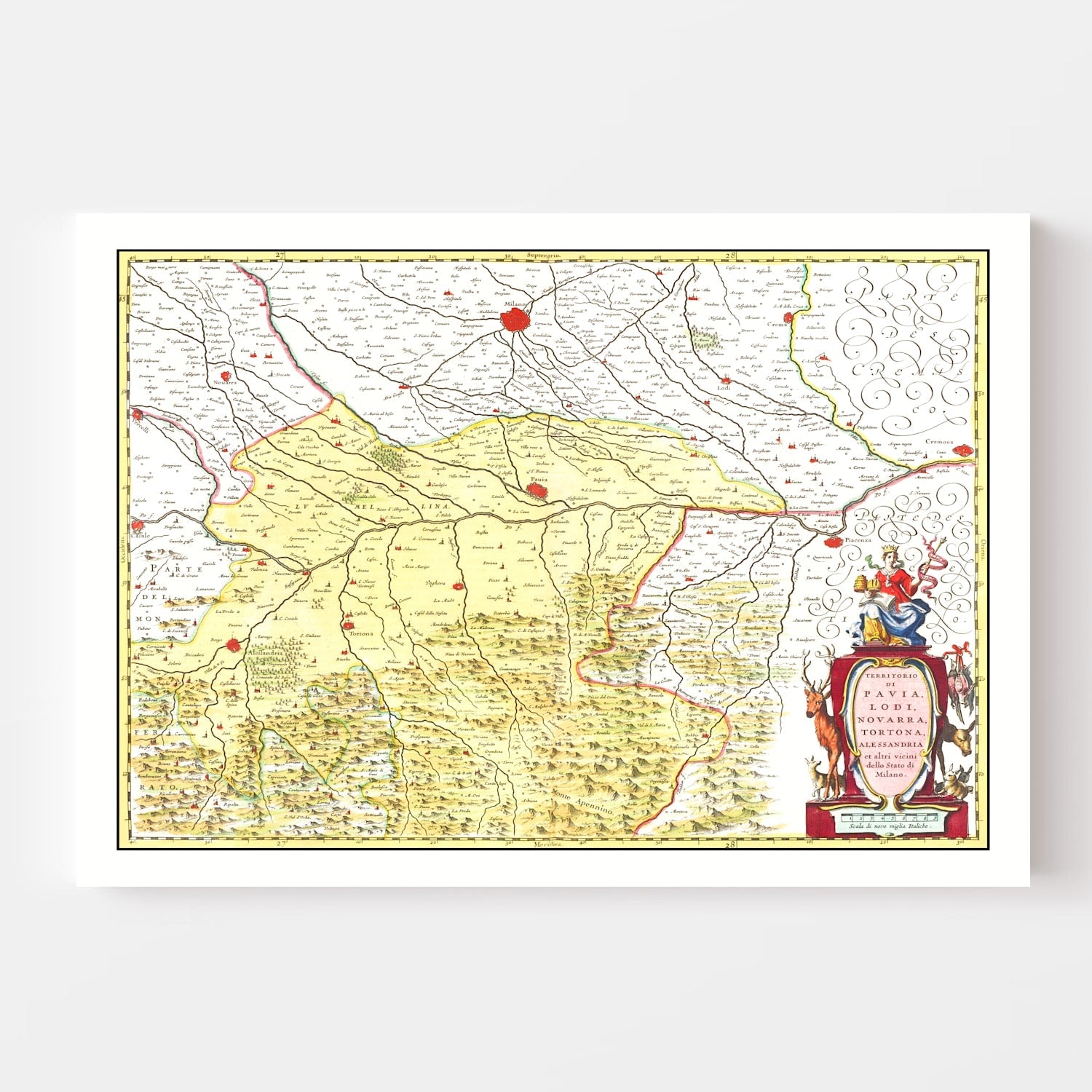 Vintage Map of Lodi & Pavia Italy 1665