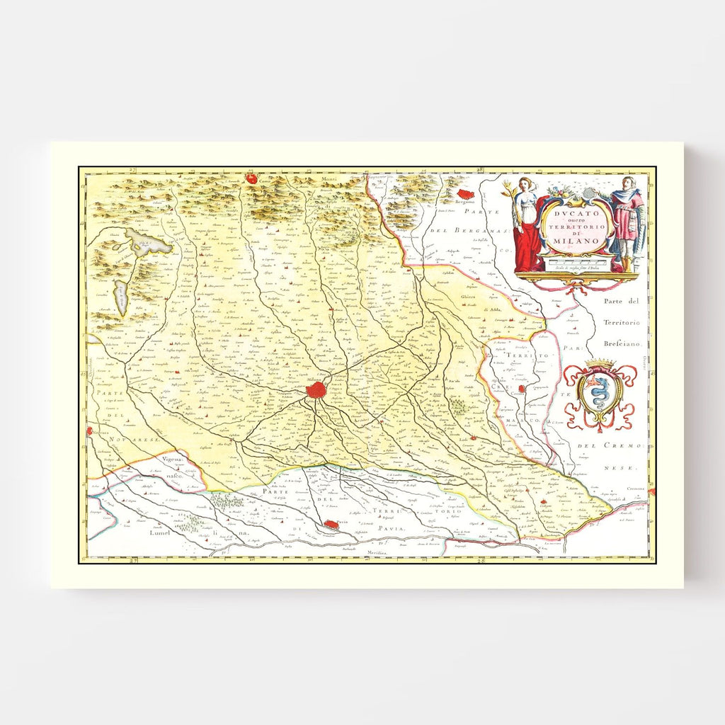 Vintage Map of the Milan Region in Italy 1665