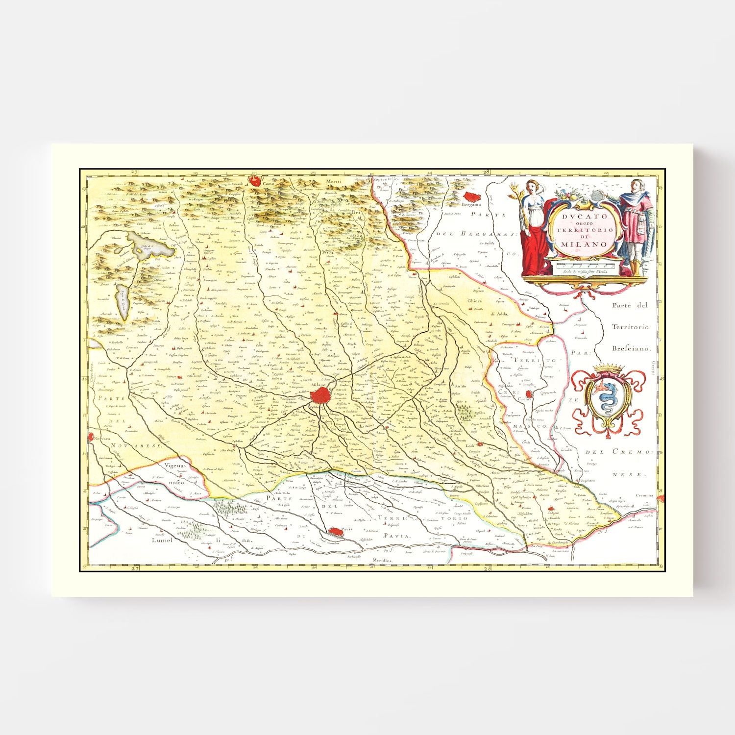 Vintage Map of the Milan Region in Italy 1665