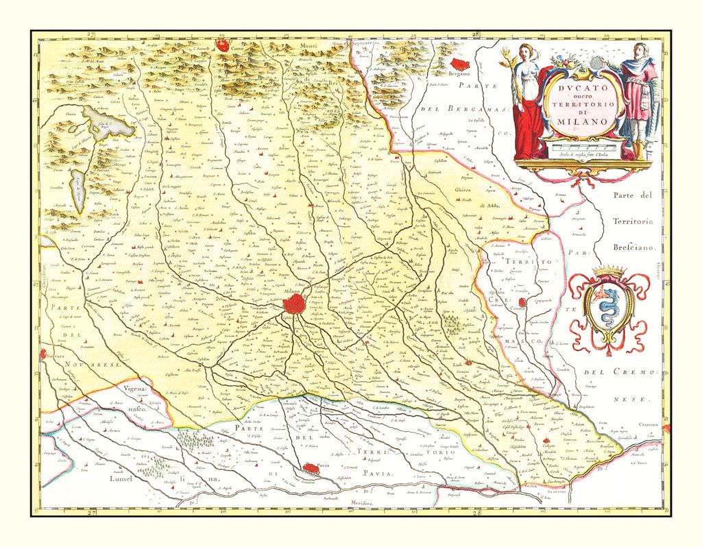 Vintage Map of the Milan Region in Italy 1665