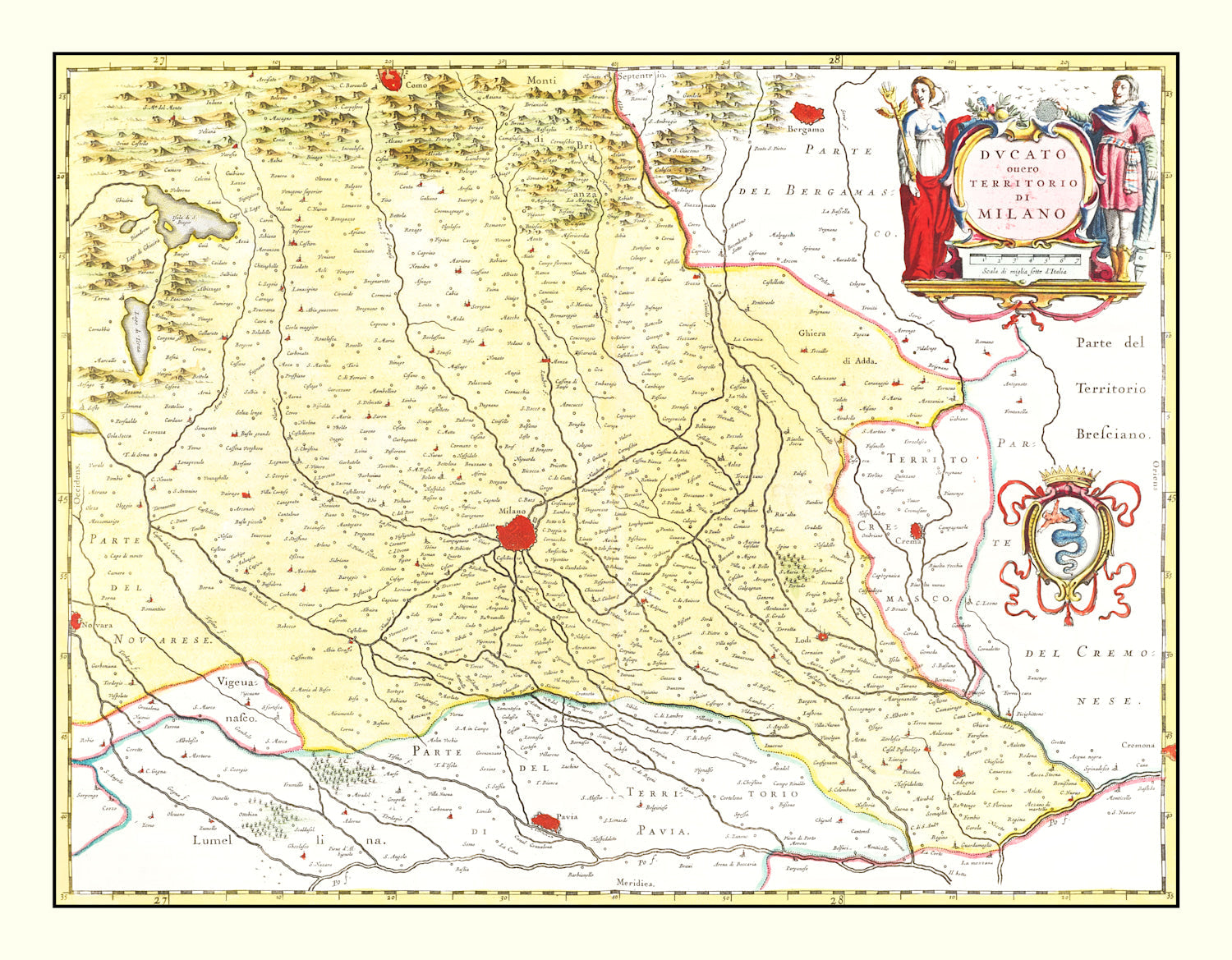 Vintage Map of the Milan Region in Italy 1665