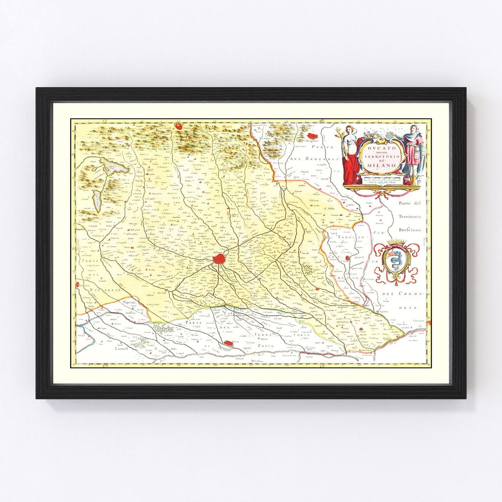 Vintage Map of the Milan Region in Italy 1665