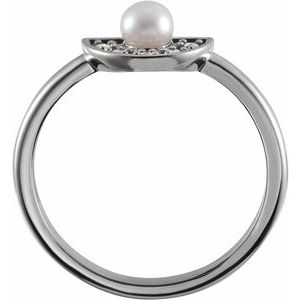 Sterling Silver Cultured White Akoya Pearl & .08 CTW Natural Diamond Fan Ring