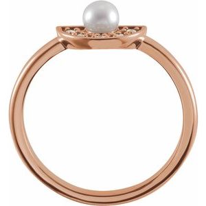 14K Rose Gold Cultured White Akoya Pearl & .08 CTW Natural Diamond Fan Ring