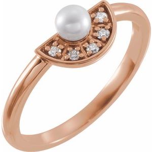14K Rose Gold Cultured White Akoya Pearl & .08 CTW Natural Diamond Fan Ring