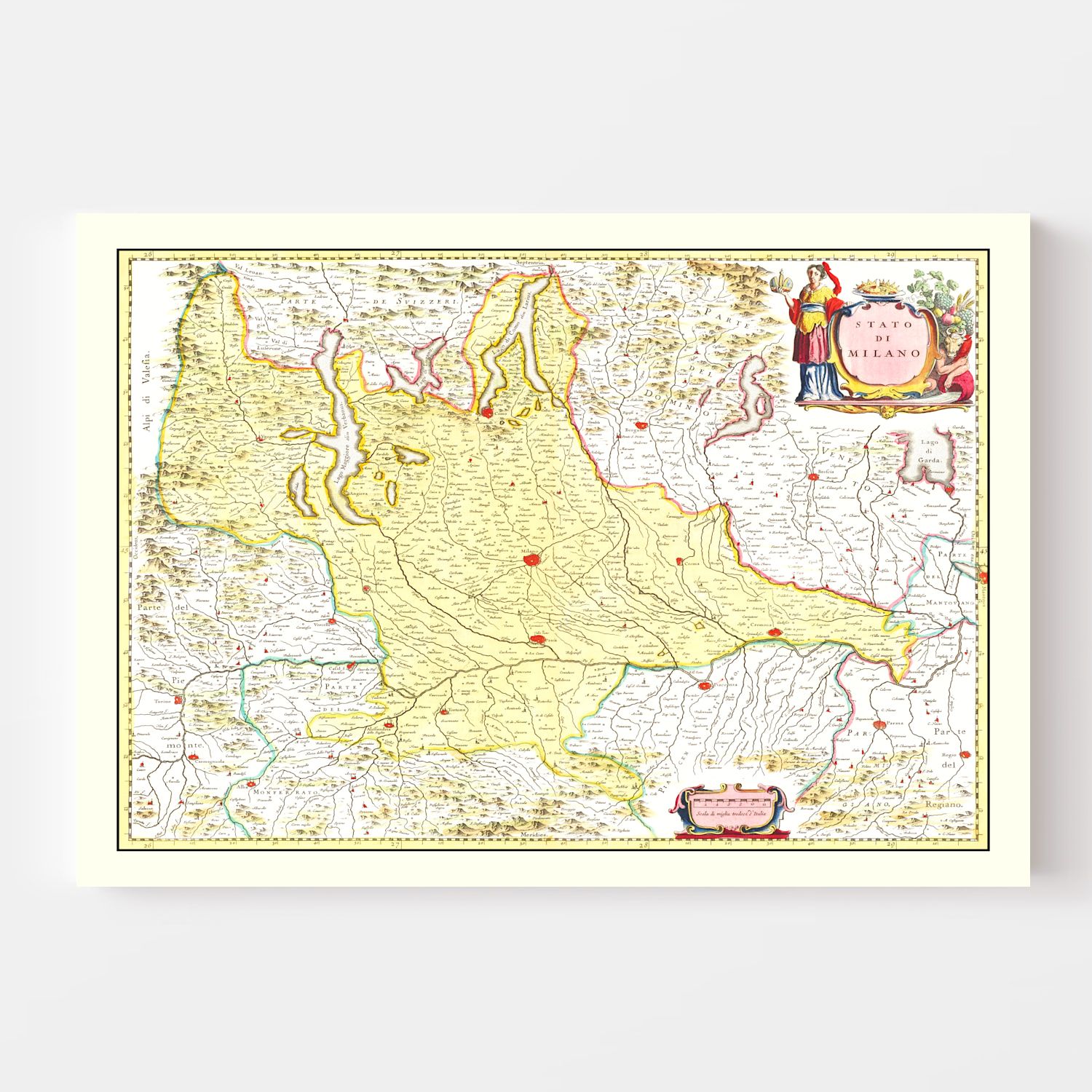 Vintage Map of Milan, Italy 1665