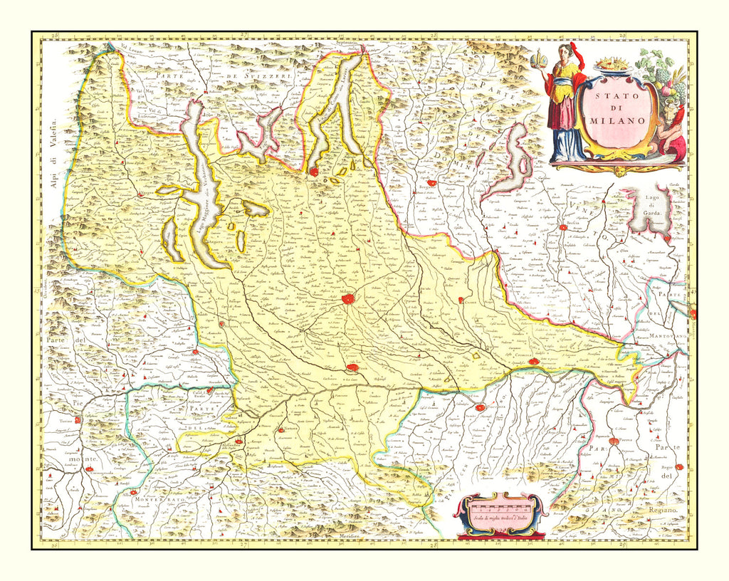 Vintage Map of Milan, Italy 1665