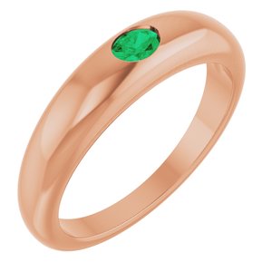 14K Rose Gold Natural Emerald Petite Dome Ring