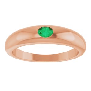 14K Rose Gold Natural Emerald Petite Dome Ring