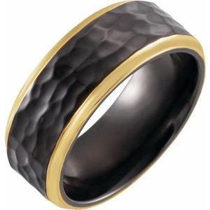 18K Yellow Gold PVD Black Titanium 8 mm Stepped-Edge Comfort-Fit Flat Band Size 12