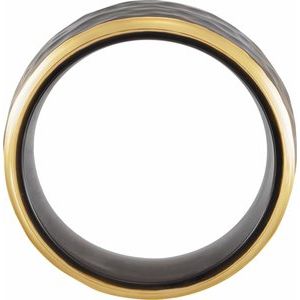 18K Yellow Gold PVD Black Titanium 8 mm Stepped-Edge Comfort-Fit Flat Band Size 10.5