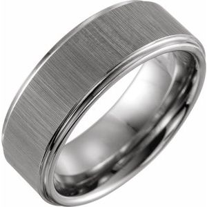 Tungsten 8 mm Stepped-Edge Comfort-Fit Flat Band Size 9.5