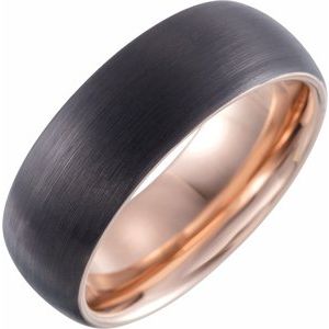18K Rose Gold PVD & Black PVD Tungsten 8 mm Comfort-Fit Half-Round Band Size 9