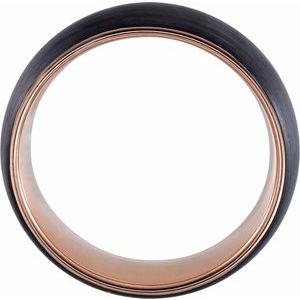 18K Rose Gold PVD & Black PVD Tungsten 8 mm Comfort-Fit Half-Round Band Size 10