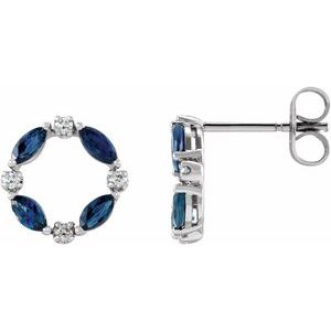 14K White Gold Natural Blue Sapphire & 1/10 CTW Natural Diamond Circle Earrings