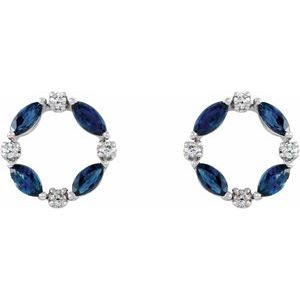 14K White Gold Natural Blue Sapphire & 1/10 CTW Natural Diamond Circle Earrings – image 2