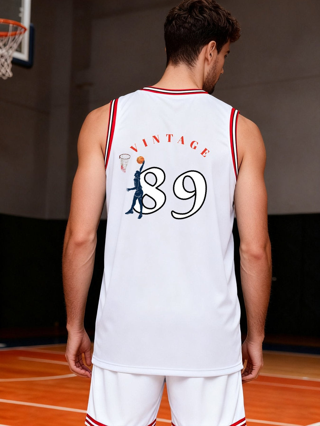 Vintage 89 Adult White with Red Trim Basketball Jersey | Ships From USA
