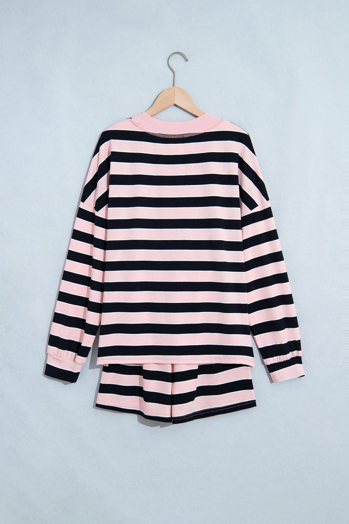 Stripe Oversized Long Sleeve Top & Shorts Set