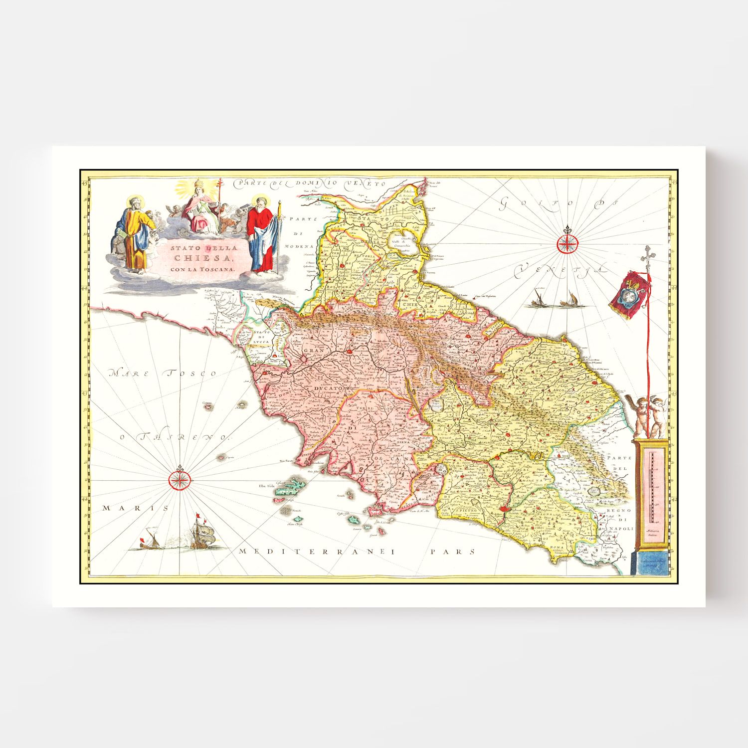 Vintage Map of Central Italy 1665