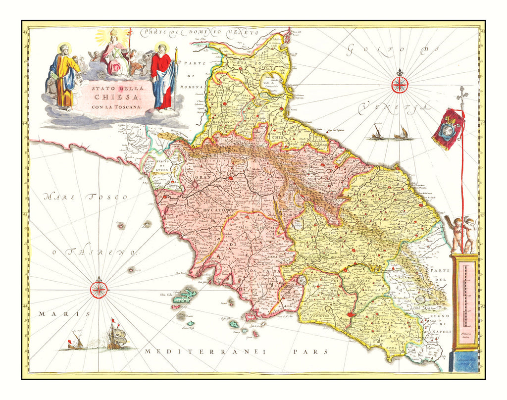 Vintage Map of Central Italy 1665