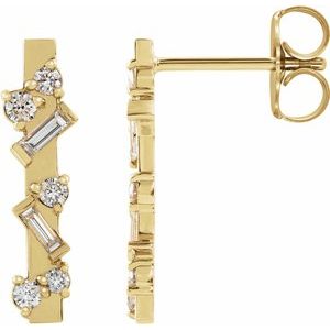 14K Yellow Gold 1/4 CTW Natural Diamond Scattered Bar Earrings